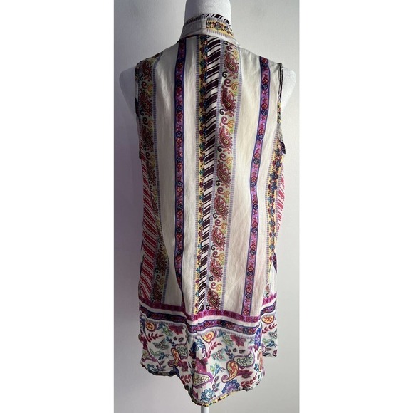 Parsley & Sage Sz S Artsy 100% Cotton Tunic Length Open Vest Colorful Pockets - Picture 3 of 7